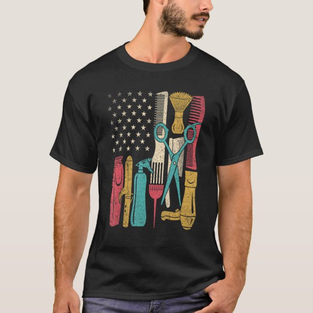 Hairstylist Tools  USA Flag Haircutter Barber Hair T-Shirt (Front)