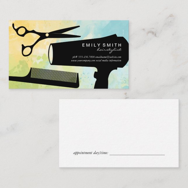 Hairstylist Tools | Watercolor Artistic Appointment Card (Front/Back)