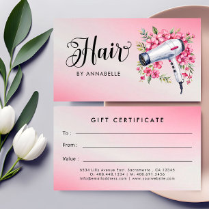 Hairstylist Watercolor Hairdryer Gift Certiificate Business Card