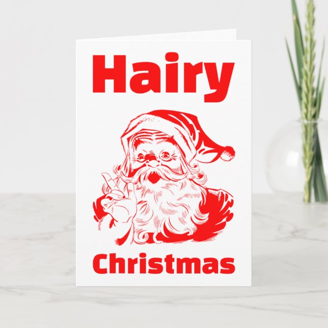 Hairy Christmas Red Santa Claus Holiday Card (Front)