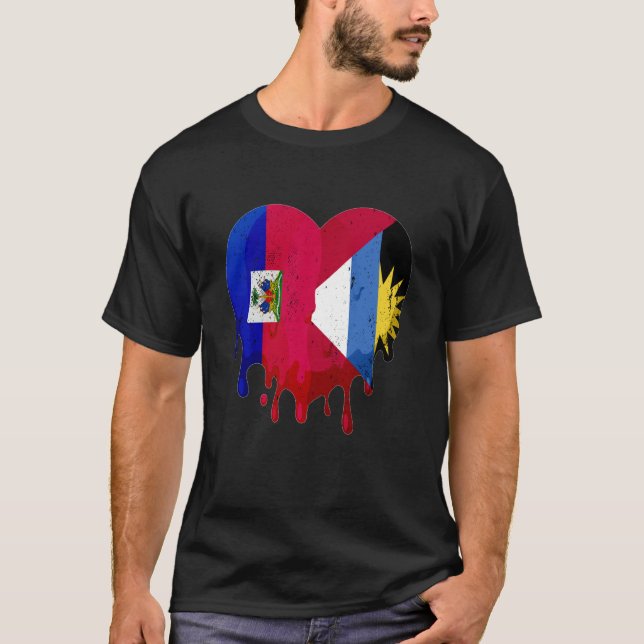 Haiti Antigua Barbuda Flag Heart Grown Patriot Cou T-Shirt (Front)