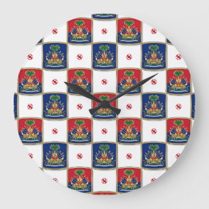 Haiti Coat of Arms Chequerboard Pattern — Haitian Large Clock