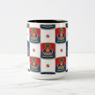Haiti Coat of Arms Chequerboard Pattern — Haitian Two-Tone Coffee Mug