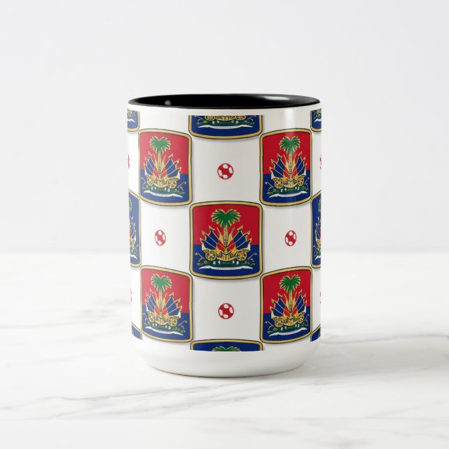Haiti Coat of Arms Chequerboard Pattern — Haitian  Two-Tone Coffee Mug (Center)