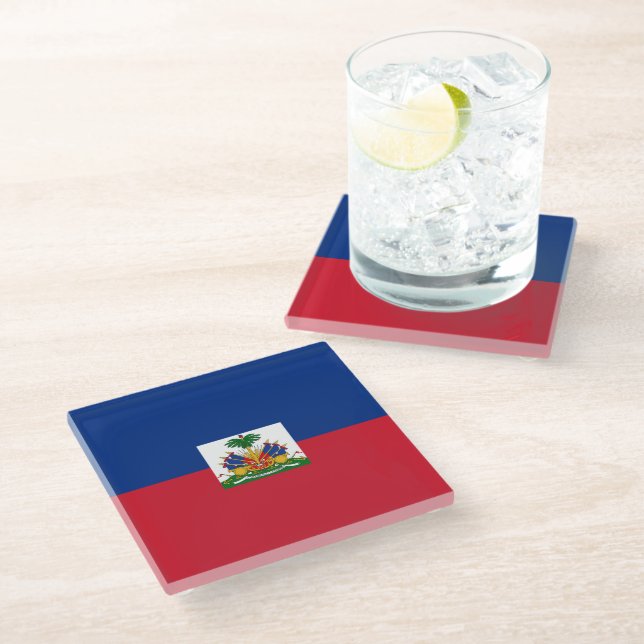 Haiti flag glass coaster (Angled)