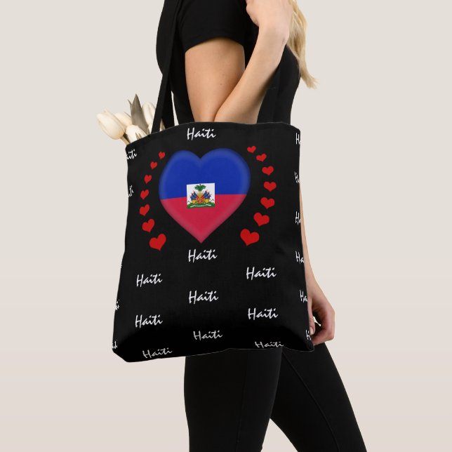 Haiti Flag & Heart, Haitian Flag fashion /sport Tote Bag (Close Up)