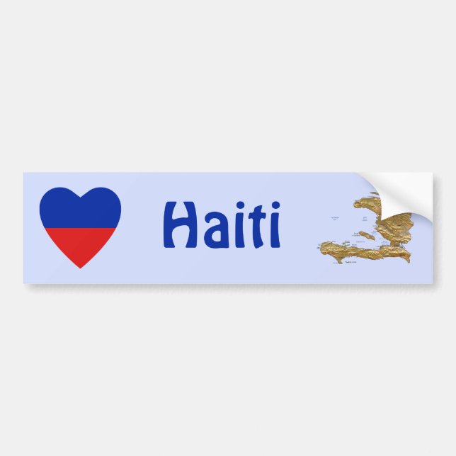 Haiti Flag Heart + Map Bumper Sticker (Front)