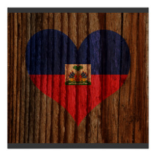 Haiti Flag Heart on Wood theme Poster