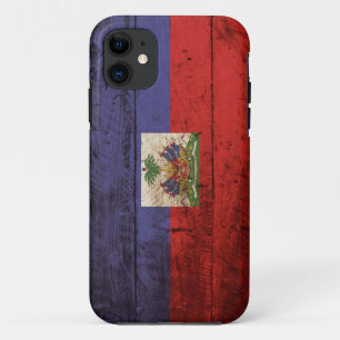 Haiti Flag on Old Wood Grain iPhone 11 Case