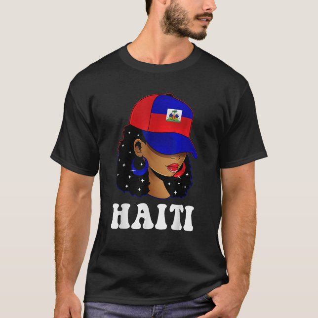 Haiti Flag Proud Haitian Girl Black Woman Patrioti T-Shirt (Front)