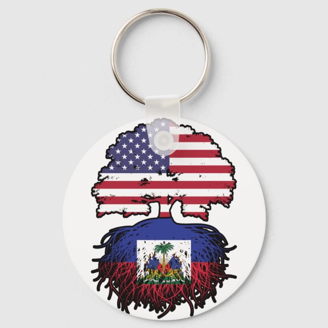 Haiti Haitian American USA Tree Roots Flag Key Ring (Front)