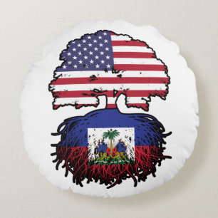 Haiti Haitian American USA Tree Roots Flag Round Cushion