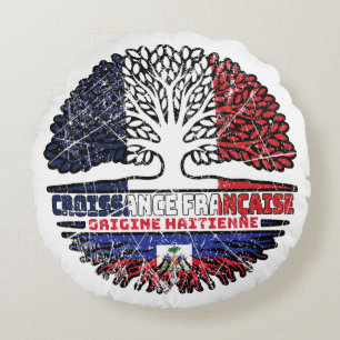 Haiti Haitian French France Tree Roots Flag Round Cushion