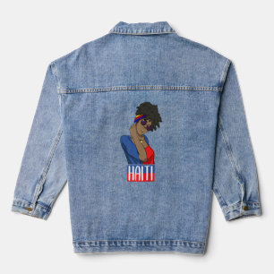 Haiti Haitian Love Flag Proud Girl Princess Queen Denim Jacket