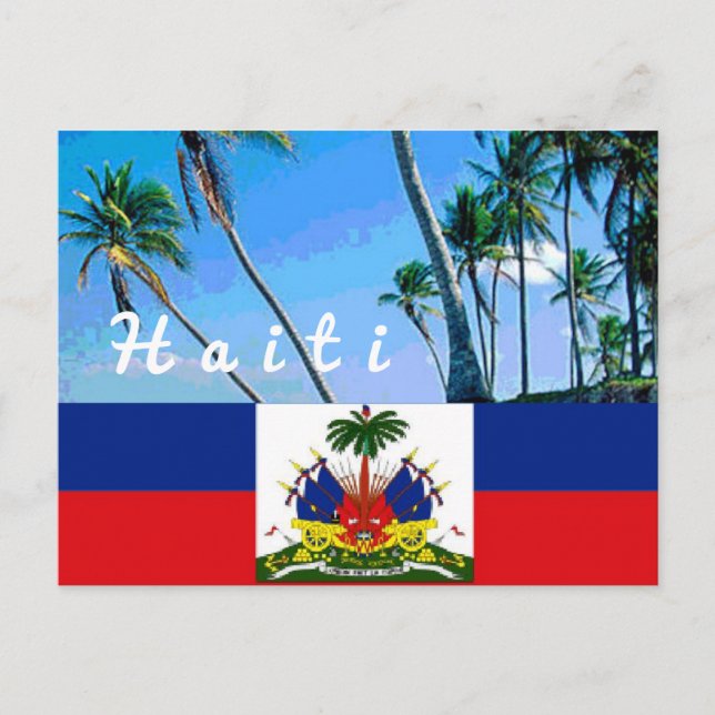 Haiti national flag with tropical palms postcard (Front)