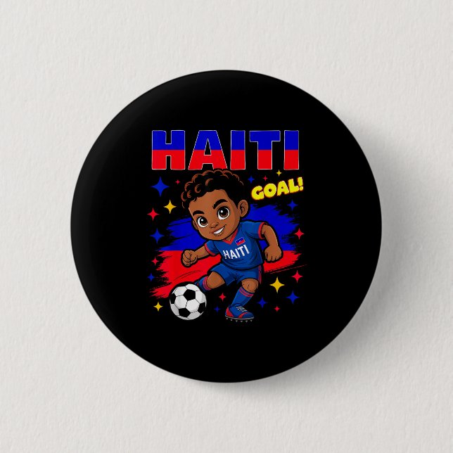 Haiti Soccer Kid Haitian Flag Soccer Player Footba 6 Cm Round Badge (Front)
