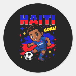 Haiti Soccer Kid Haitian Flag Soccer Player Footba Classic Round Sticker