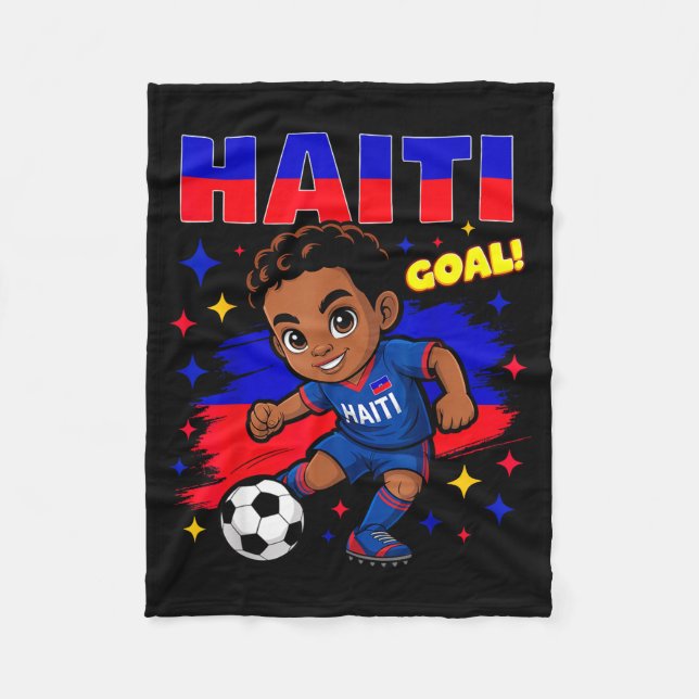 Haiti Soccer Kid Haitian Flag Soccer Player Footba Fleece Blanket (Front)
