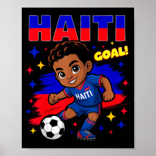 Haiti Soccer Kid Haitian Flag Soccer Player Footba Poster