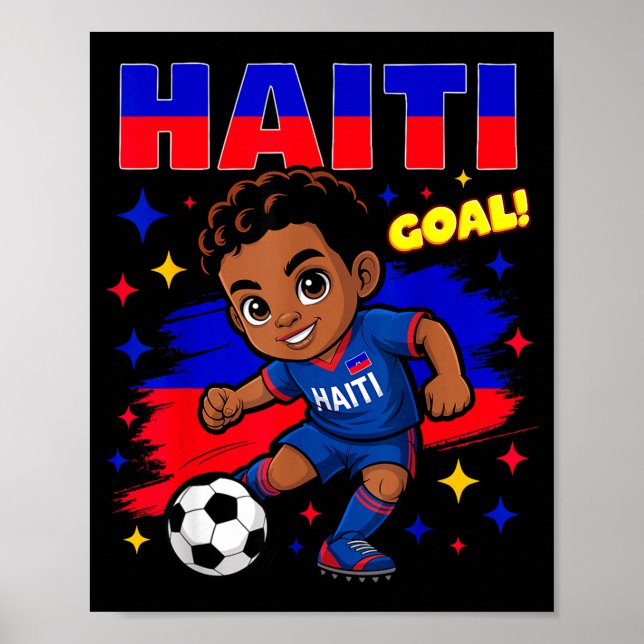 Haiti Soccer Kid Haitian Flag Soccer Player Footba Poster (Front)
