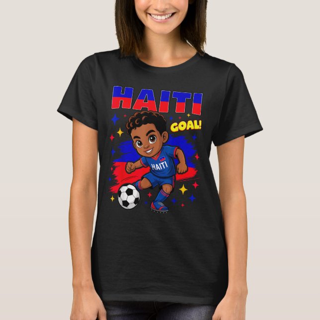 Haiti Soccer Kid Haitian Flag Soccer Player Footba T-Shirt (Front)