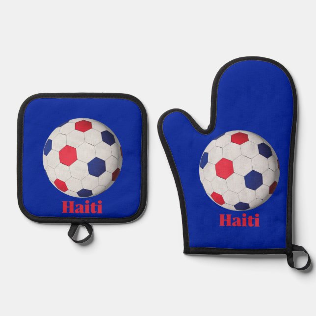 Haiti Soccer Oven Mitt & Pot Holder Set (Front)