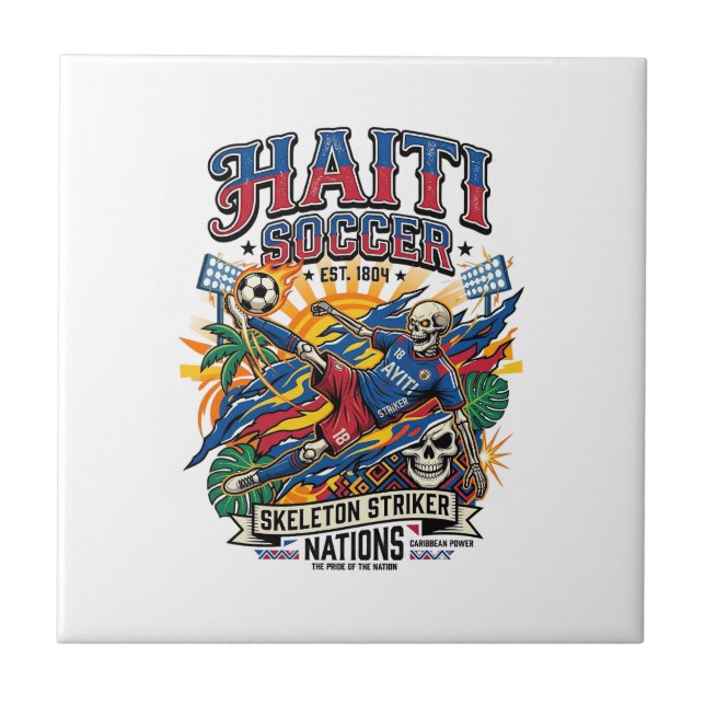 Haiti Soccer Skeleton Striker Nations Poster Style Ceramic Tile (Front)