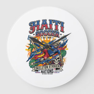 Haiti Soccer Skeleton Striker Nations Poster Style Large Clock