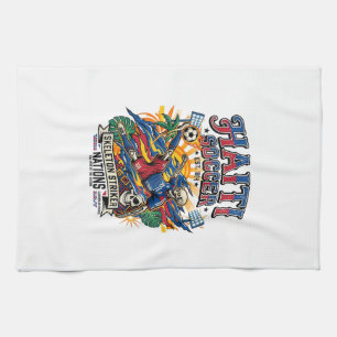 Haiti Soccer Skeleton Striker Nations Poster Style Tea Towel