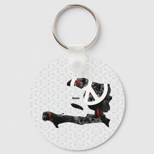 Haiti Trendy Peace Sign with Haitian map Key Ring (Front)