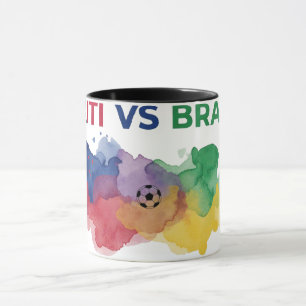Haiti vs Brazil Watercolor Map Flag Soccer Mug