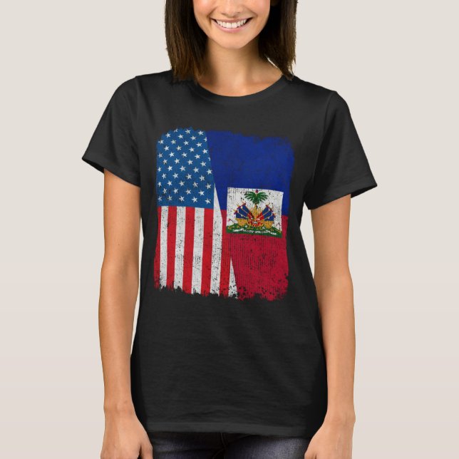 Haitian American Flag Half USA Haiti Root Proud T-Shirt (Front)