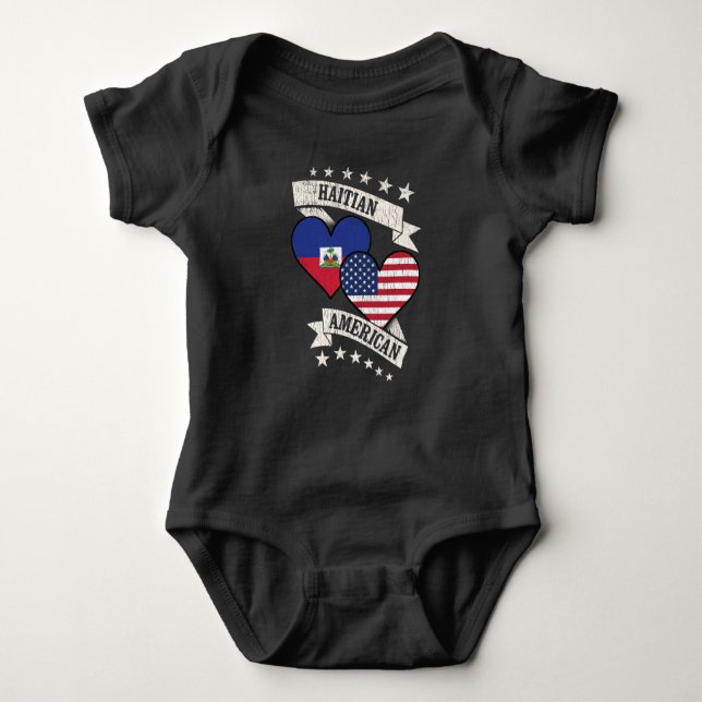 Haitian American Heart Flags Haiti America Baby Bodysuit (Front)