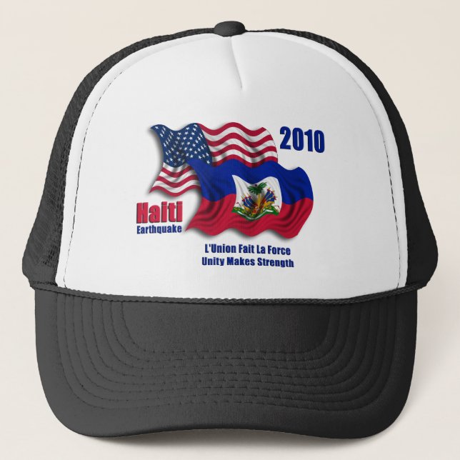 Haitian & American Waving Flags for Haiti Trucker Hat (Front)