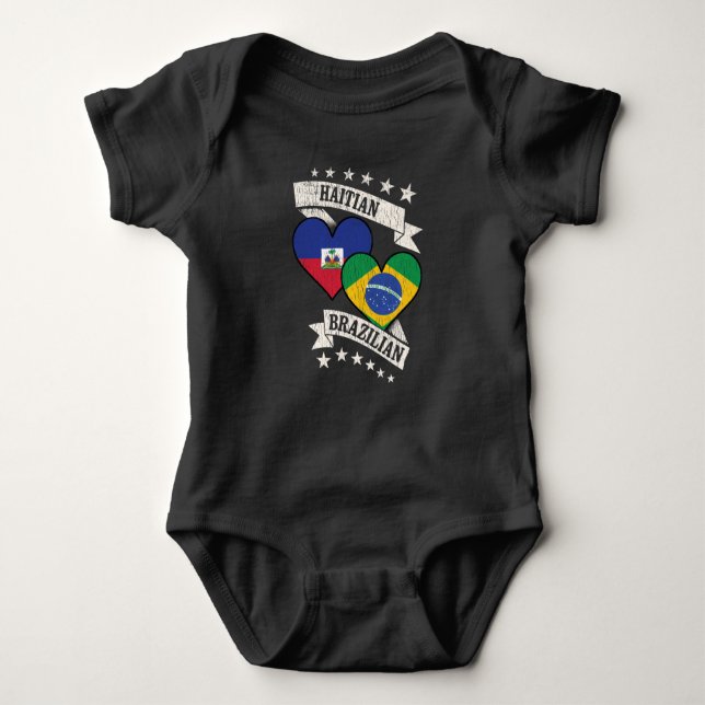 Haitian Brazilian Heart Flags Haiti Brazil Baby Bodysuit (Front)