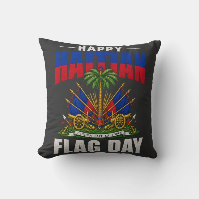 Haitian Flag Day | Haiti Pride Design Cushion (Front)