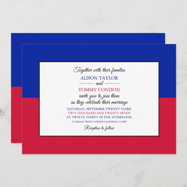 Haitian Flag, Flag of Haiti Wedding Invitation (Front/Back)