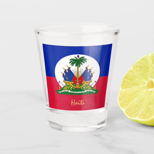 Haitian Flag & Haiti country patriot /sports Shot Glass (Front)