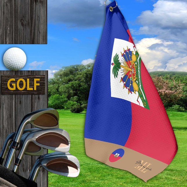 Haitian flag & Haiti monogrammed Golf Towel (Creator Uploaded)