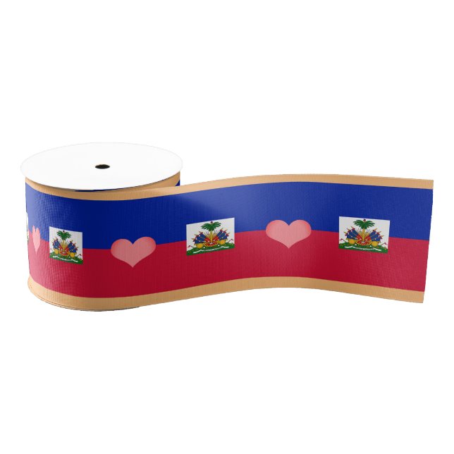 Haitian Flag & Heart, love Haiti holiday/sports Grosgrain Ribbon (Spool)