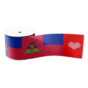 Haitian Flag Ribbon, Emblem, Heart, Haiti Grosgrain Ribbon