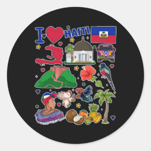 Haitian Hand Drawn Symbols Haiti Map Cultural Icon Classic Round Sticker