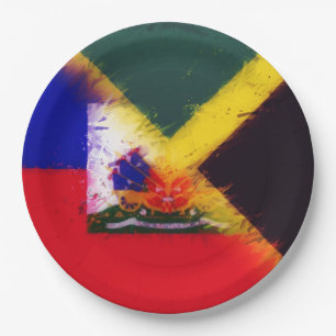 Haitian Jamaican Painted Flag Haiti Jamaica Paper Plate