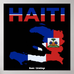 Haitian Pride Haiti Flag Map Heritage Design Poster