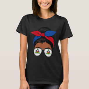 Haitian Queen Messy Bun Bandanna Flag 1804 Indepen T-Shirt