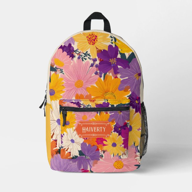 Haiverty Crowded Blooms Modern Floral Printed Backpack (Front)