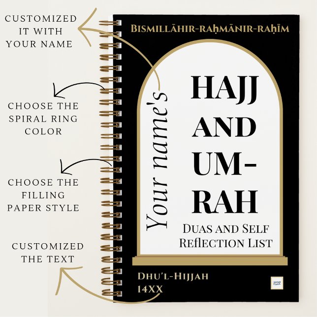 Hajj and Umrah Duas and Self Reflection Pocketbook Notebook (Customizations explained)