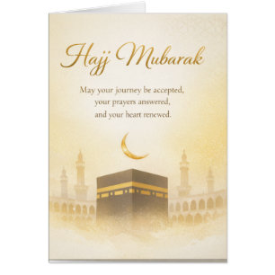 Hajj Mubarak Elegant Gold Kaaba Islamic Greeting 