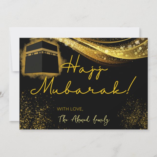 Hajj Mubarak with black and golden accents  Card (Front)