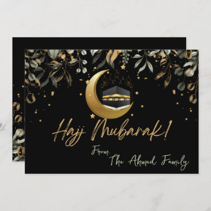 Hajj Mubarak with Black with gold & green leaves Card